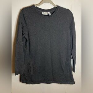 Denim & Co Active Grey long sleeve top with pockets, small